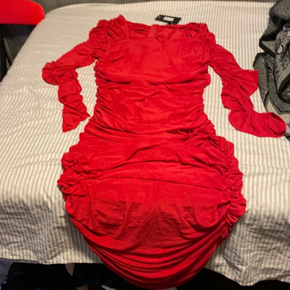 Fashion nova mesh with his head ruched dress